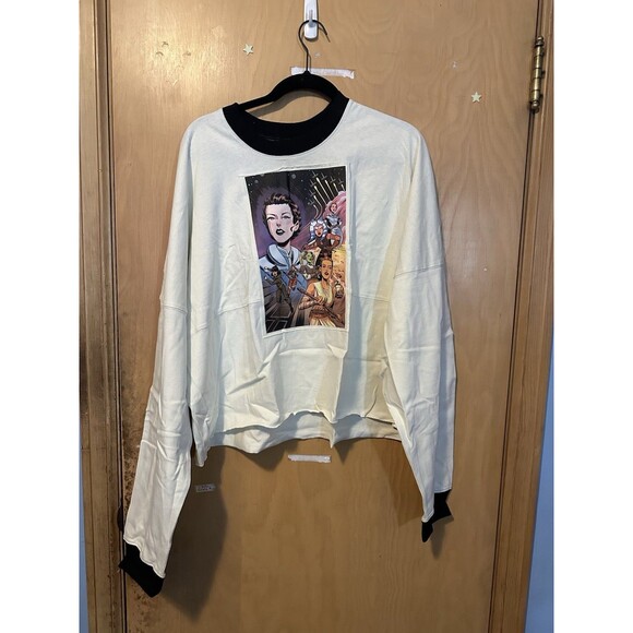 Disney Parks Star Wars The Force Is With Us Womens XXL Crop Pullover White Black - Picture 1 of 4